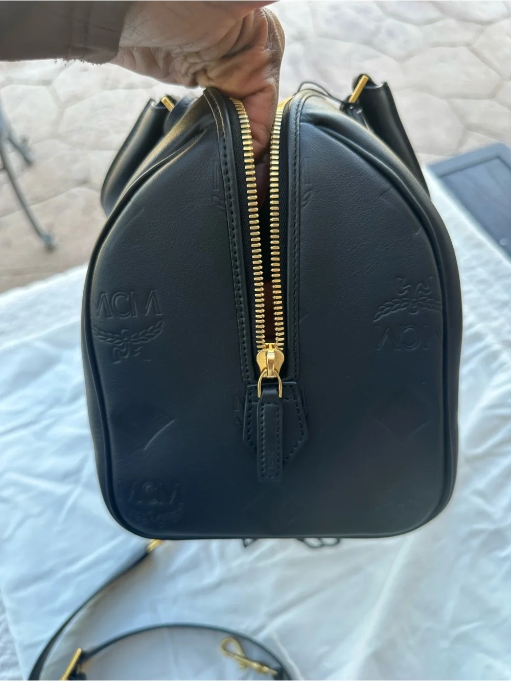 MCM Ella Boston Bag In Maxi Monogram Leather